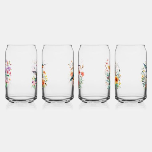 Set von vier Hummingvögeln Blumenkranz Dosenglas (Links)