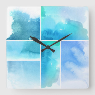 Set von Watercolor abstrakte handgemalte 2 Quadratische Wanduhr