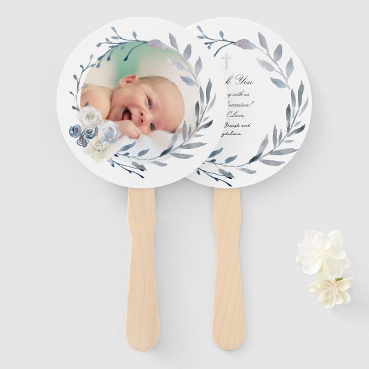 Set von zehn blauen Aquarellbildern Taufe Fächer (Vorne und Hinten)