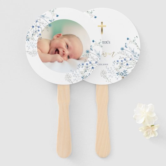 Set von zehn blauen Wildblumen Taufe Fächer (Vorne und Hinten)