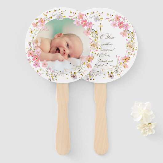 Set von zehn rosa Blume bilden einen Rahmen für Ta Fächer (Vorne und Hinten)