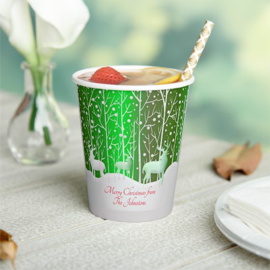 Set Weißer Reinder bearbeiten Name Grün Pappbecher (In Situ)