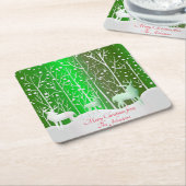 Set Weißer Reinder bearbeiten Name Grün Rechteckiger Pappuntersetzer (angewinkelt)