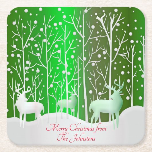 Set Weißer Reinder bearbeiten Name Grün Rechteckiger Pappuntersetzer (Vorderseite)