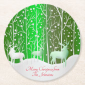 Set Weißer Reinder bearbeiten Name Grün Runder Pappuntersetzer (Vorderseite)