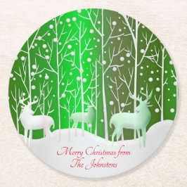 Set Weißer Reinder bearbeiten Name Grün Runder Pappuntersetzer