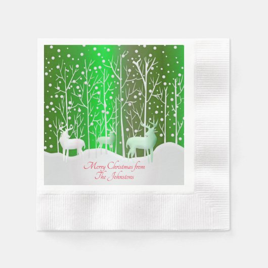 Set Weißer Reinder bearbeiten Name Grün Serviette (Vorderseite)