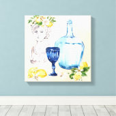 Set-Zitronen aus dem Mittelmeerraum und blaues Gla Leinwanddruck (Insitu (Holzboden))