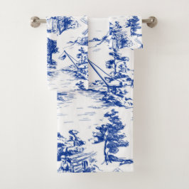 Set zum Blauen und Weißen Badetuch