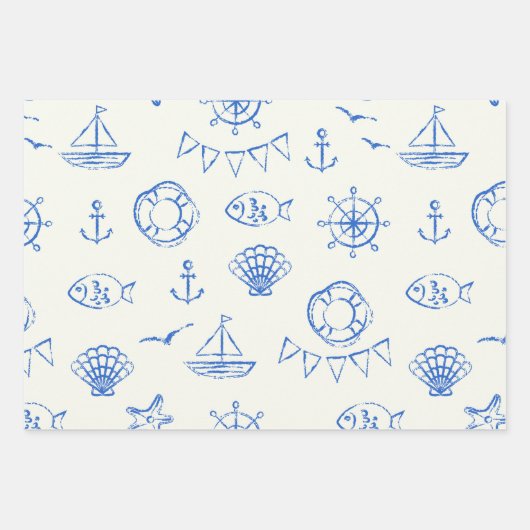 Set zum Blauen und Weißwein von Seeschiffen (3) Geschenkpapier Set (Vorderseite 2)