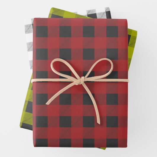 Set zum Karierten Umschlagpapier von Rot-Grün (3) Geschenkpapier Set (Beispiel)