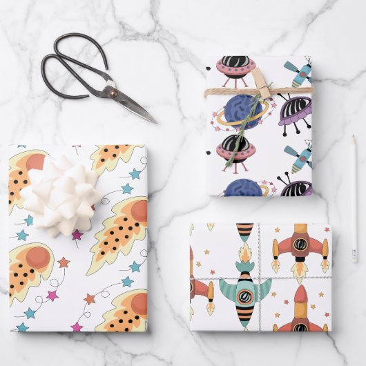 Set zum Thema "Weltraum" Geschenkpapier Set (Vorderseite)