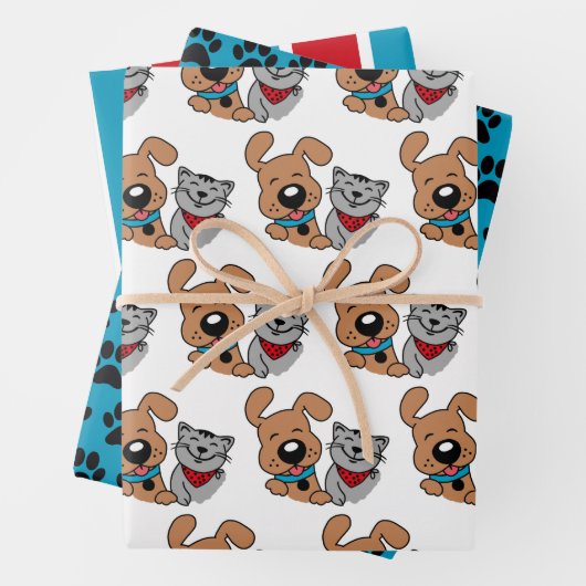 Set zum Umblättern von Hunden und Katzen Geschenkpapier Set (Beispiel)