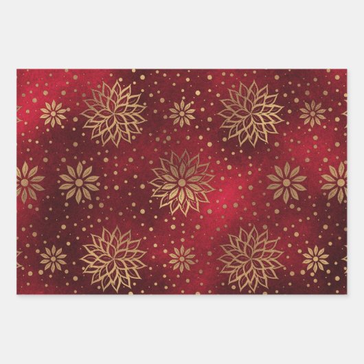 Set zum Umblättern von Rot- und Goldblättern Geschenkpapier Set (Vorderseite 2)