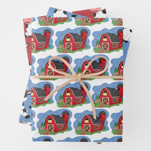 Set zum Umhüllen von Rot-Stall und Kuh Geschenkpapier Set (Beispiel)