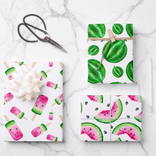 Set zum Wrapping von frischem tropischem Wassermel Geschenkpapier Set (Vorderseite)