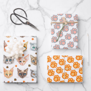 Set zum Wrapping von Katzen und Paws (3) Geschenkpapier Set