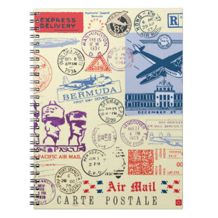 Set zur Dekoration der Vintagen Briefmarke Notizblock