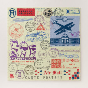 Set zur Dekoration der Vintagen Briefmarke Puzzle