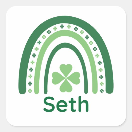 Seth Name Clover Boho Rainbow Quadratischer Aufkleber (Vorderseite)