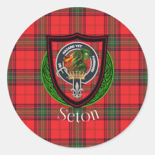 Seton-Schottischer-Clan-Tartan & Wappen Runder Aufkleber