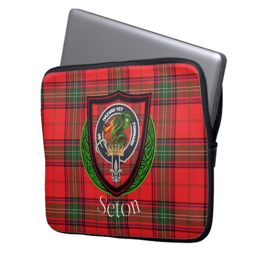 Seton Scottish Clan Tartan and Crest Laptopschutzhülle (Vorderseite Links)
