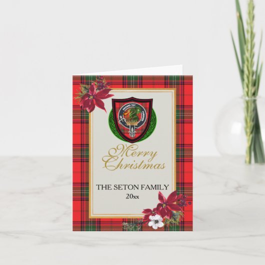 Seton Scottish Clan Tartan & Crest Karte (Vorderseite)