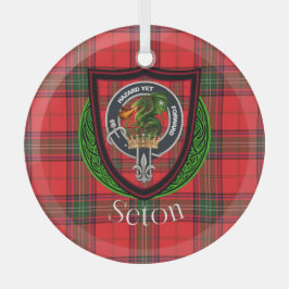 Seton Scottish Clan Tartan & Crest Ornament Aus Glas