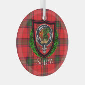 Seton Scottish Clan Tartan & Crest Ornament Aus Glas (Vorderseite Rechts)