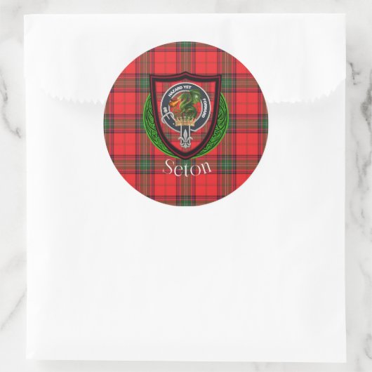 Seton Scottish Clan Tartan & Crest Runder Aufkleber (Tasche)
