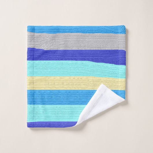 Sets mit blau und goldgestreiftem Badehandtuch (Waschlappen)