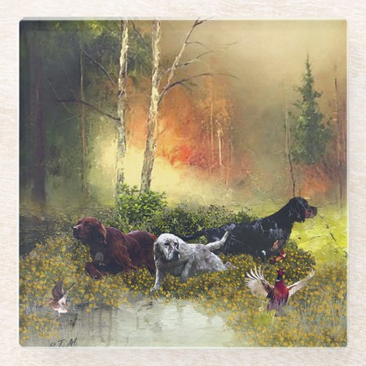 Setter-Familie Glasuntersetzer (Vorderseite)