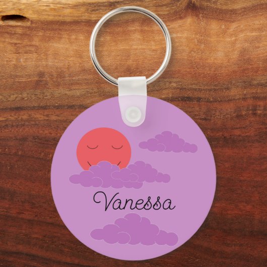 Setting Sun with Purple Clouds: Lavender Schlüsselanhänger (Vorderseite)