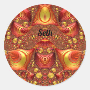 SETUP ~ Rotes Braunes Gelbes Fraktal Design ~ Runder Aufkleber
