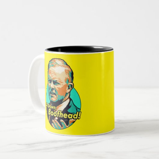 Setz dich, Boofhead! Zweifarbige Tasse (Vorderseite Links)
