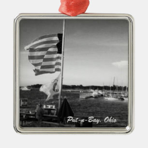 Setzen-n-Bucht, Ohio-Flagge-Boots-Verzierung Silbernes Ornament