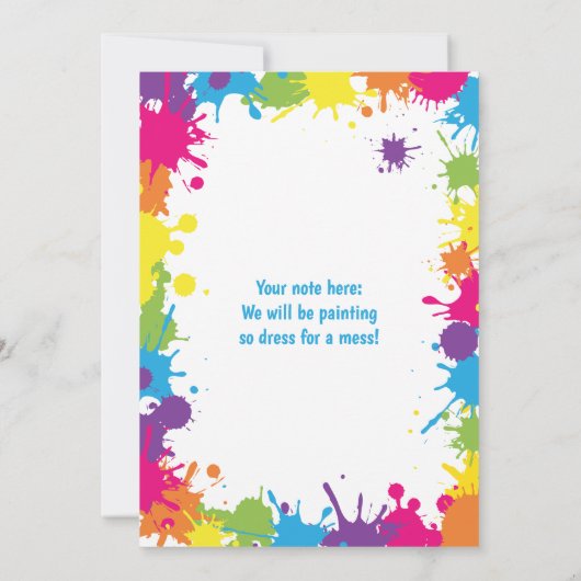 Setzen Sie die Kunst in Party farbenfrohe Paint Ge Einladung (Rückseite)