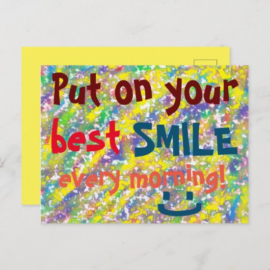 Setzen Sie Ihr bestes SMILE farbenfrohe Zitat fröh Postkarte (Vorne/Hinten)