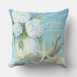Setzen Sie Seeglas Hütteweißes Hydrangeaseashell-n Kissen