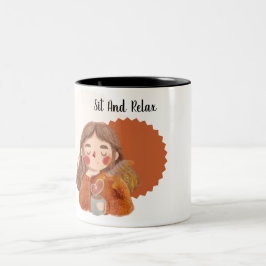 Setzen und entspannen Sie sich bei der Tasse des K