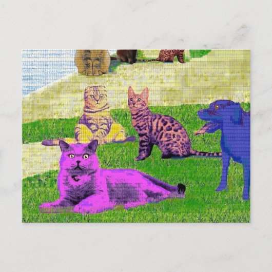 Seurat Sonntag Nachmittag Parody Cat Art Postkarte (Vorderseite)