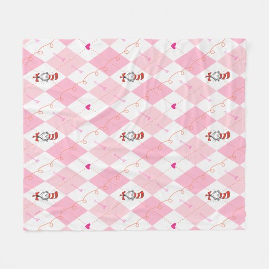 Seuss Valentine| Rosa Raute Katze in H Fleecedecke (Vorderseite (Horizontal))