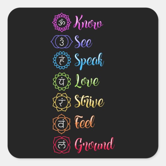 Seven Chakra Om Yoga Quadratischer Aufkleber (Vorderseite)