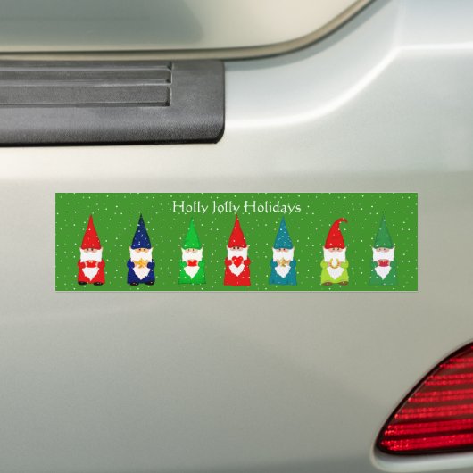 Seven Christmas Gnomen on Green Bumper Sticker Autoaufkleber (Auf Auto)