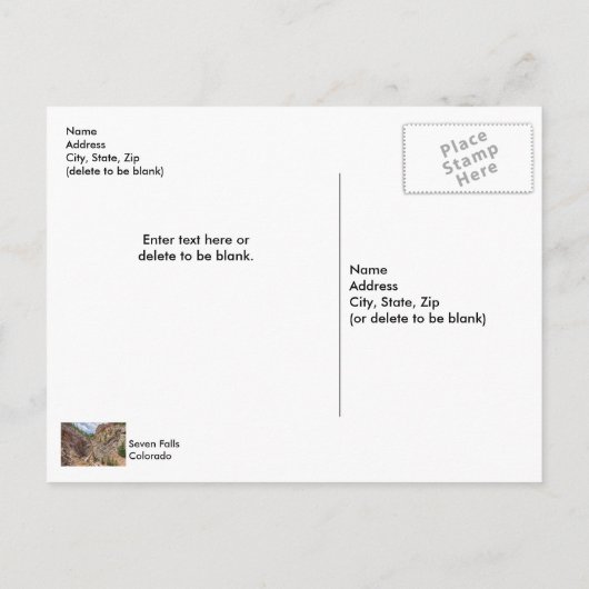 Seven Falls Colorado Postcard Postkarte (Rückseite)