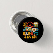 Seven Groovy Party Decoration Hippie Groovy Flowe Button (Vorne & Hinten)