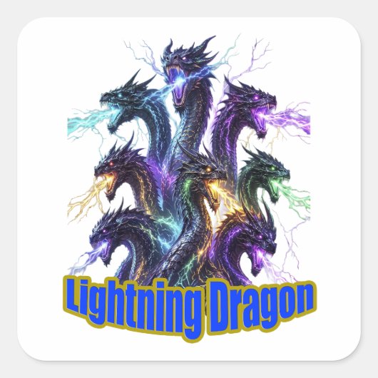 Seven-Headed Lightning Dragon Quadratischer Aufkleber (Vorderseite)