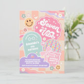 Seven Is A Vibe Cloud Regenbogen Disco 7. Geburtst Einladung (Stehend Vorderseite)