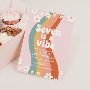 Seven is a Vibe groovige Gänseblume Regenbogen 7.  Einladung