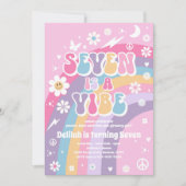 Seven is a Vibe Groovy Hippie Rainbow 7. Geburtsta Einladung (Vorderseite)